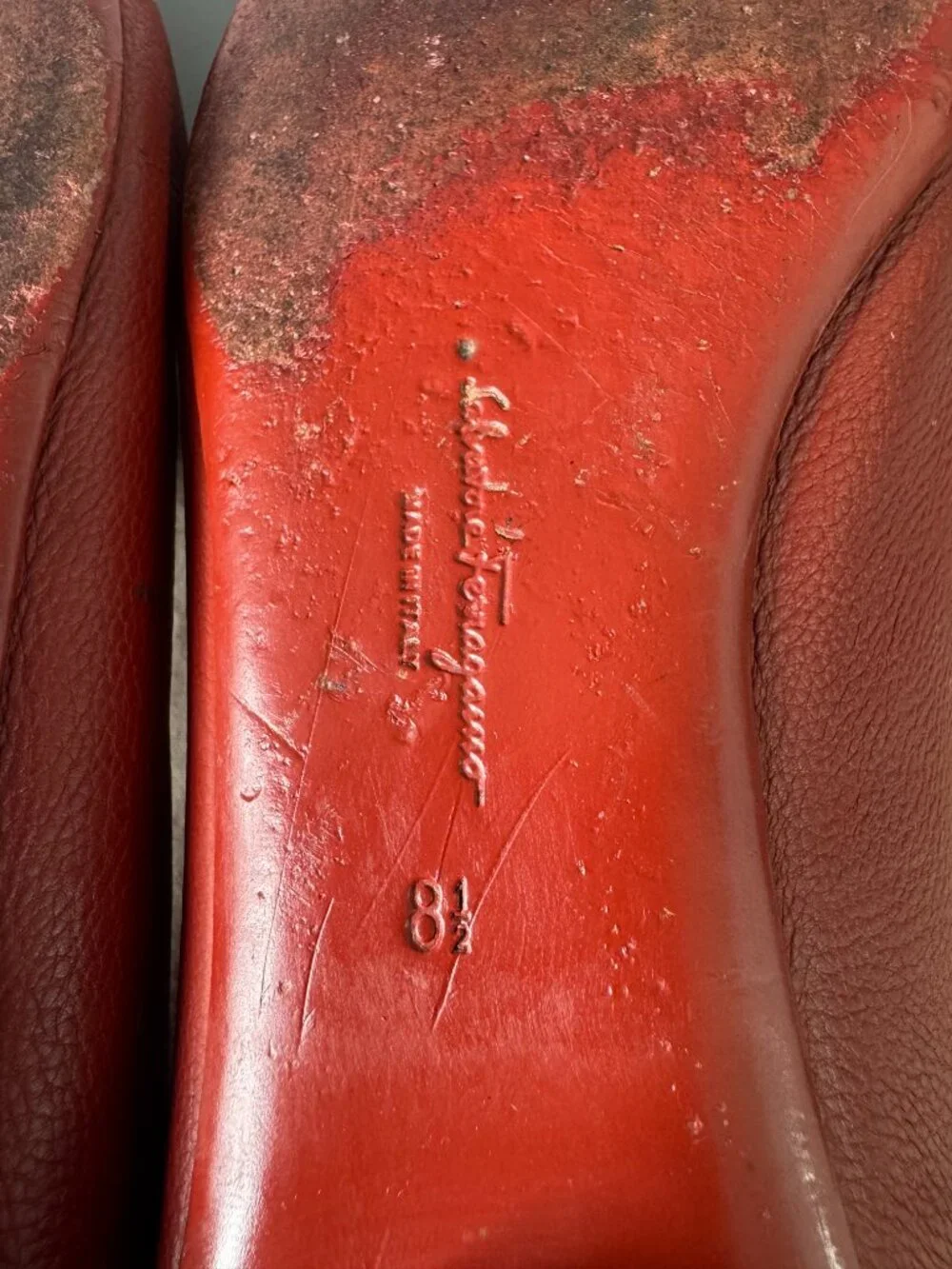 Salvatore Ferragamo Red Leather Hausen Bow-detail Flat Pumps, Size 8.5